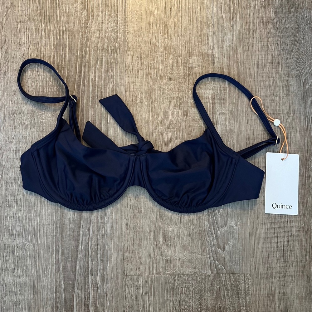 NWT Quince Italian Demi Bikini Top Small Deep Navy Blue Vacation Swim Travel